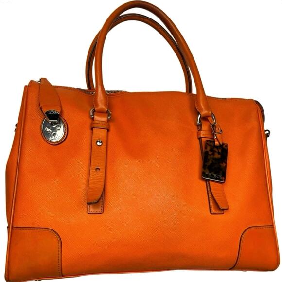 Tumi Handbags - VGUC – TUMI Voyageur Large Tangerine Textured Leather Briefcase 73126TNG